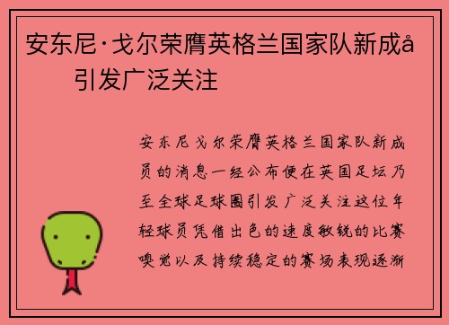 安东尼·戈尔荣膺英格兰国家队新成员引发广泛关注
