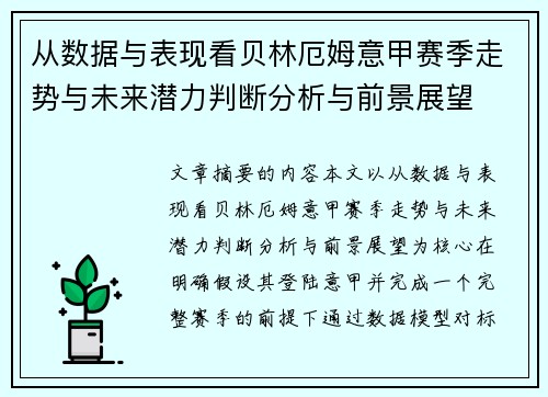 从数据与表现看贝林厄姆意甲赛季走势与未来潜力判断分析与前景展望